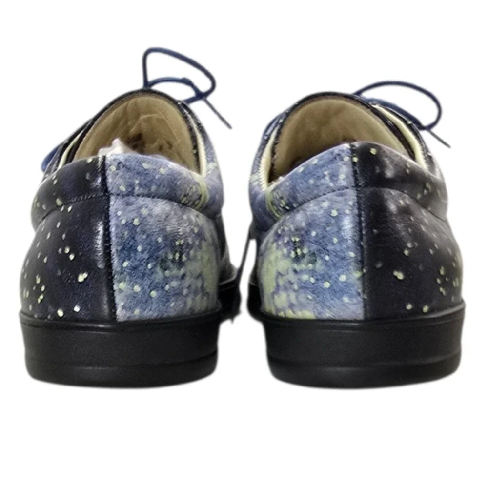 Icon Wearable Art Sneakers Womens 8 Blue Leather Starry Night Lace Up Boho Shoes